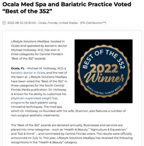 Ocala Med Spa and Bariatric Practice Wins 3 Major Awards